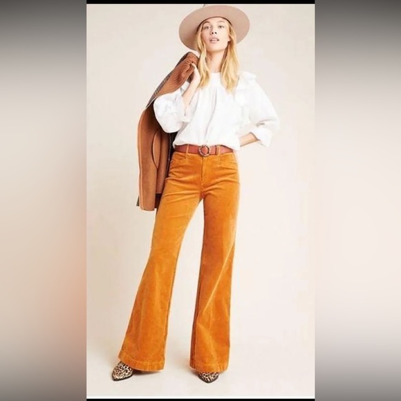 Paige Sutton High-Rise Flare Corduroy Pants in Autumn Rust - Picture 1 of 5
